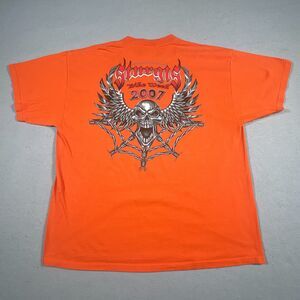 VTG‎ Sturgis Shirt Men XL Orange Biker Motorcycle Rally Skull Wings Graphic 2007